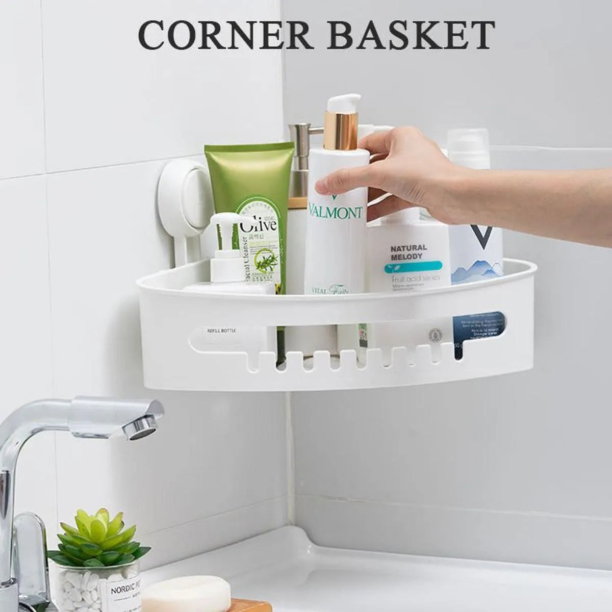 1Pcs Bathroom Corner Shelf Organizer Suction Cup Wall Mounted Shower Caddy Shampoo Bathroom Storage Holder Rack for Soap Lotion - BuyWays