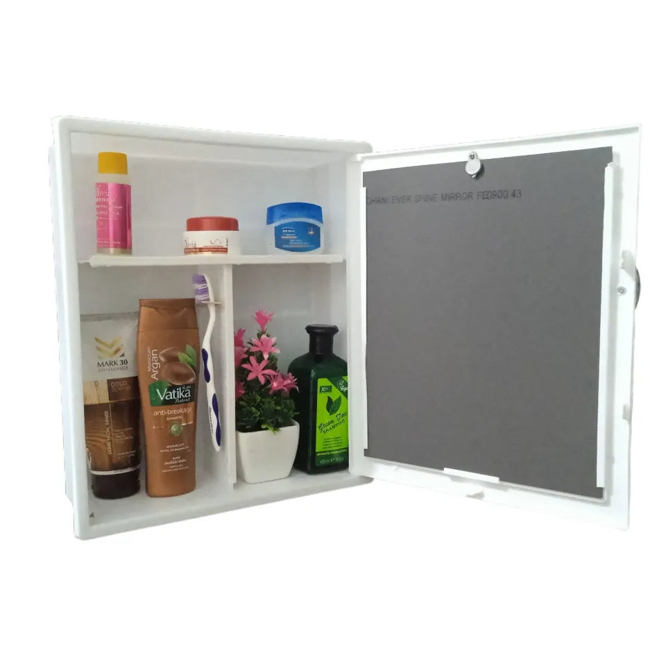 Bathroom Plastic Cabinet with Front Looking Mirror Multiple Shelves Size: 12.5"x17.5"x4" inch - BuyWays