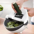 Rotatable Multi functional Wet Basket Vegetable Cutter Slicer Drainer With Handle, All-In-One Chopper Strainer Rotate The Vegetable Cutter Slicer White Hand with Drain Basket - BuyWays