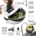 Rotatable Multi functional Wet Basket Vegetable Cutter Slicer Drainer With Handle, All-In-One Chopper Strainer Rotate The Vegetable Cutter Slicer White Hand with Drain Basket - BuyWays