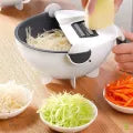 Rotatable Multi functional Wet Basket Vegetable Cutter Slicer Drainer With Handle, All-In-One Chopper Strainer Rotate The Vegetable Cutter Slicer White Hand with Drain Basket - BuyWays