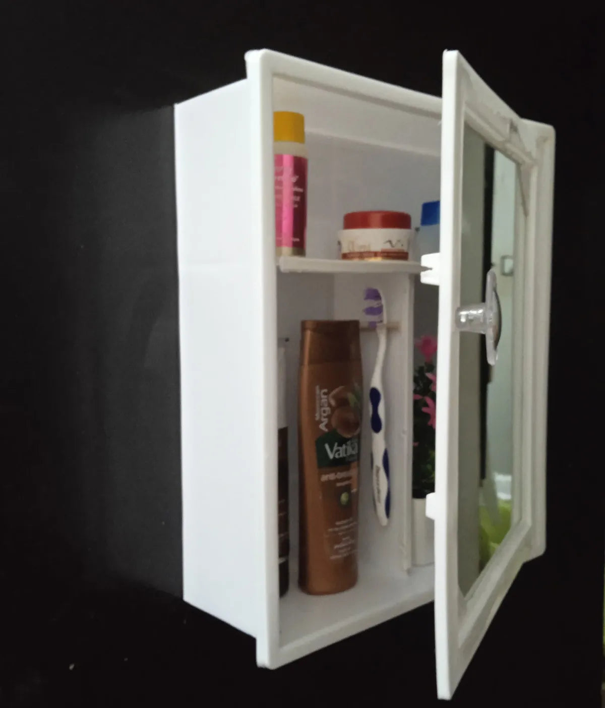 Bathroom Plastic Cabinet with Front Looking Mirror Multiple Shelves Size: 12.5"x17.5"x4" inch - BuyWays