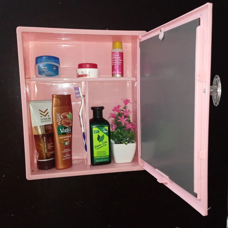 Bathroom Plastic Cabinet with Front Looking Mirror Multiple Shelves Size: 12.5"x17.5"x4" inch - BuyWays