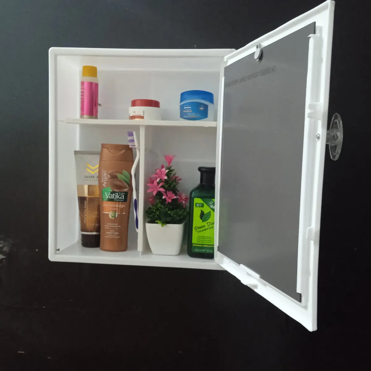 Bathroom Plastic Cabinet with Front Looking Mirror Multiple Shelves Size: 12.5"x17.5"x4" inch - BuyWays