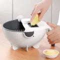 Rotatable Multi functional Wet Basket Vegetable Cutter Slicer Drainer With Handle, All-In-One Chopper Strainer Rotate The Vegetable Cutter Slicer White Hand with Drain Basket - BuyWays